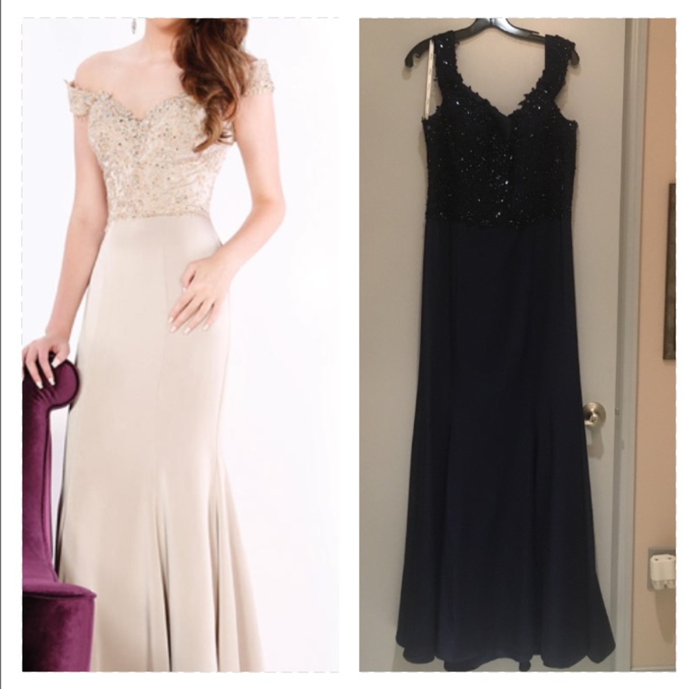 Mon Cheri Evenings Gown Navy Cap Sleeve 16